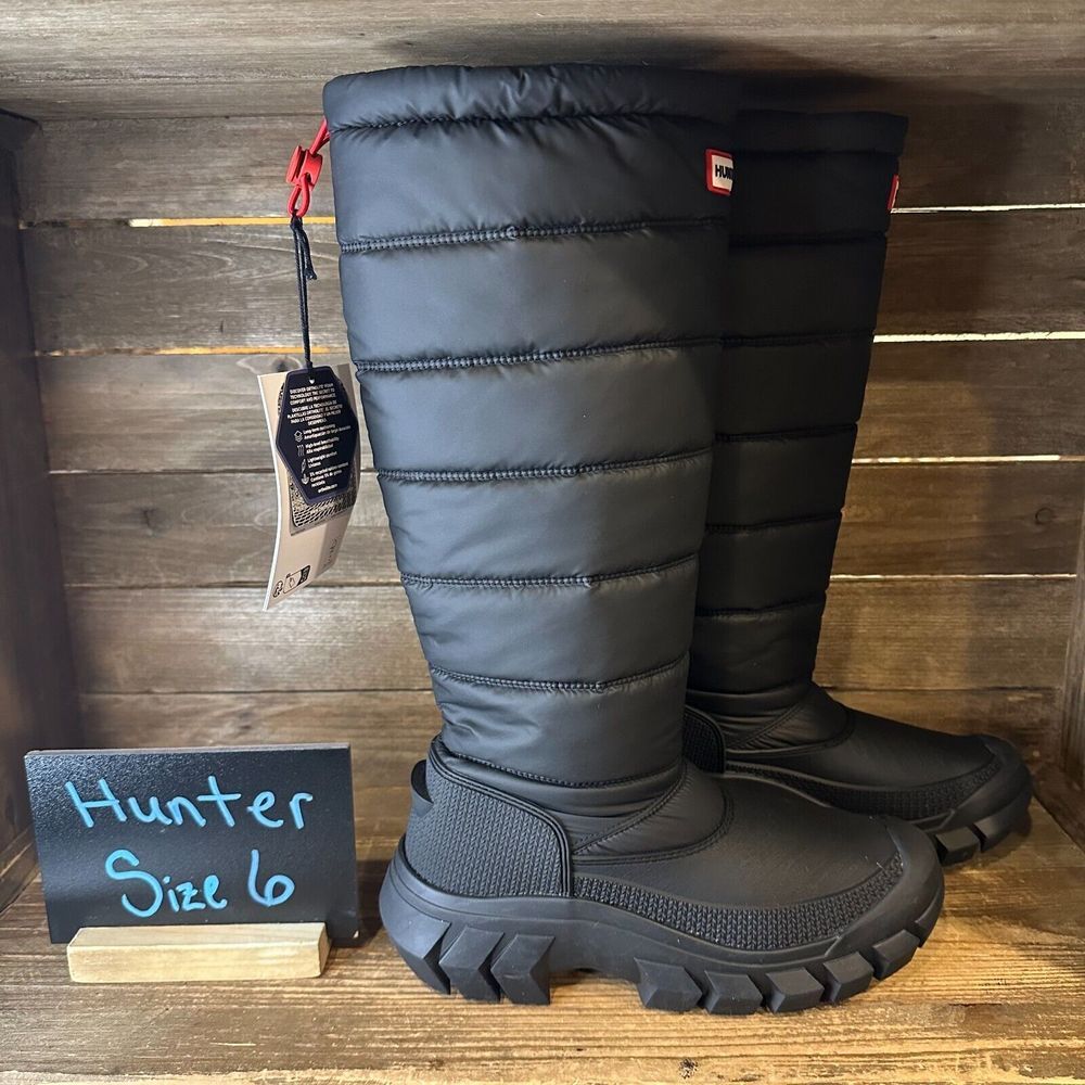 New Womens Hunter Intrepid Tall Black Insulated Puffy Winter Snow Boots Size 6 M